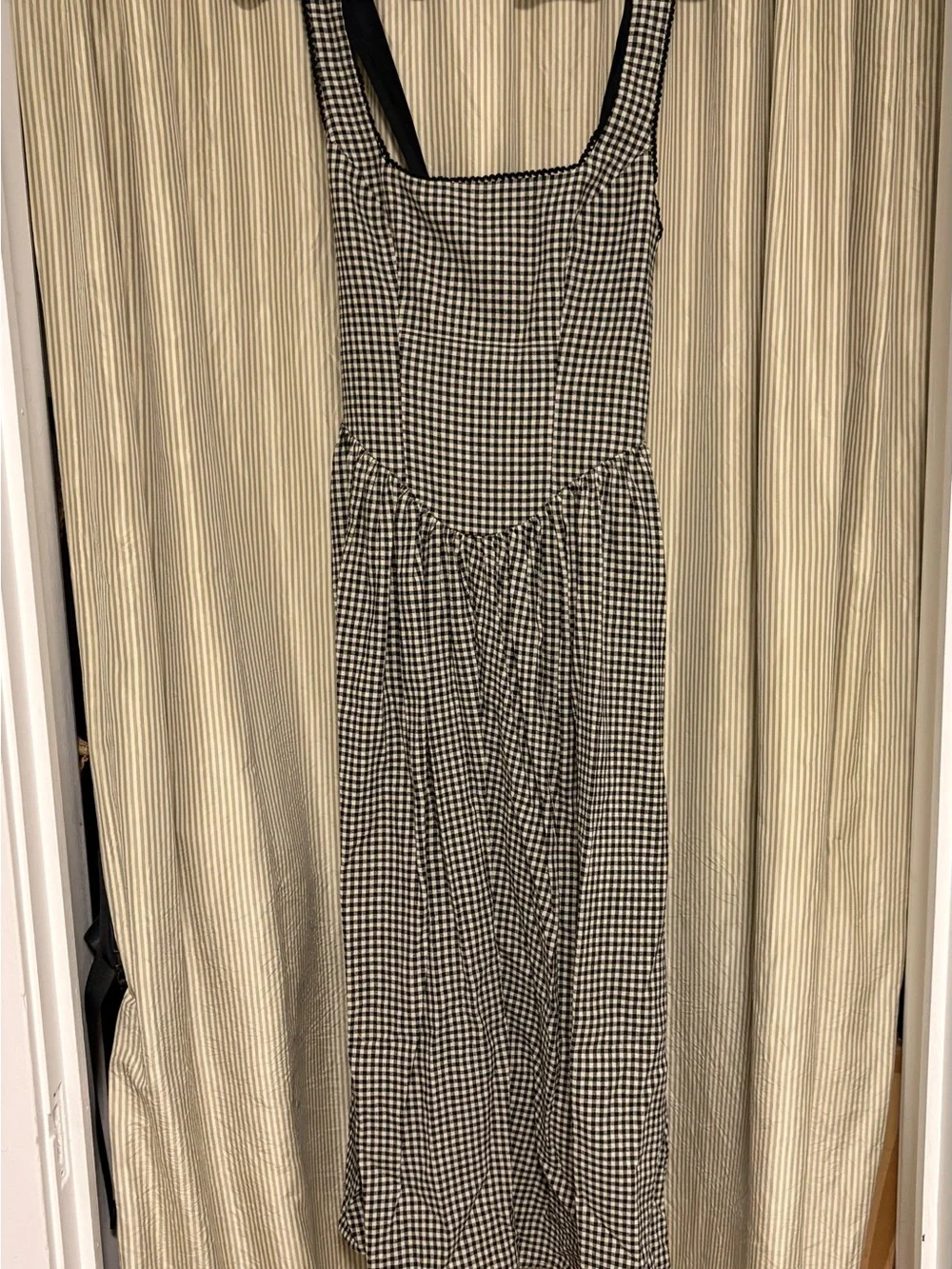 Rumored Black & Cream Gingham Square-Neck Midi Dress - Picture 4 of 5